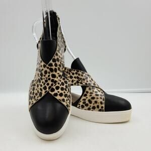 Restricted Cheetah Print Wedge Shoes Womens Size 6.5 Crisscross Top Cutout Side